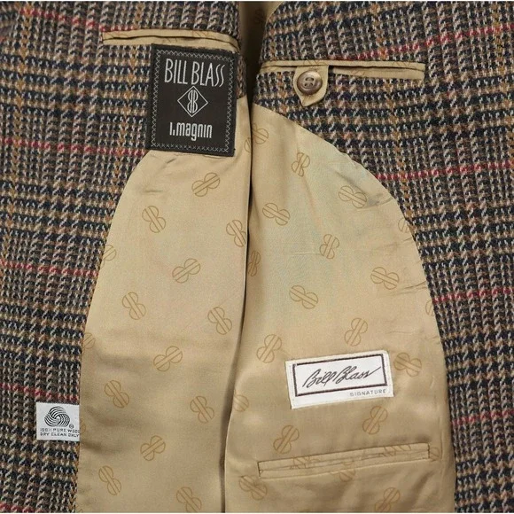 VTG Bill Blass Signature 38S Tweed Gun Club Check Sport Coat Men's 1980s 90s USA